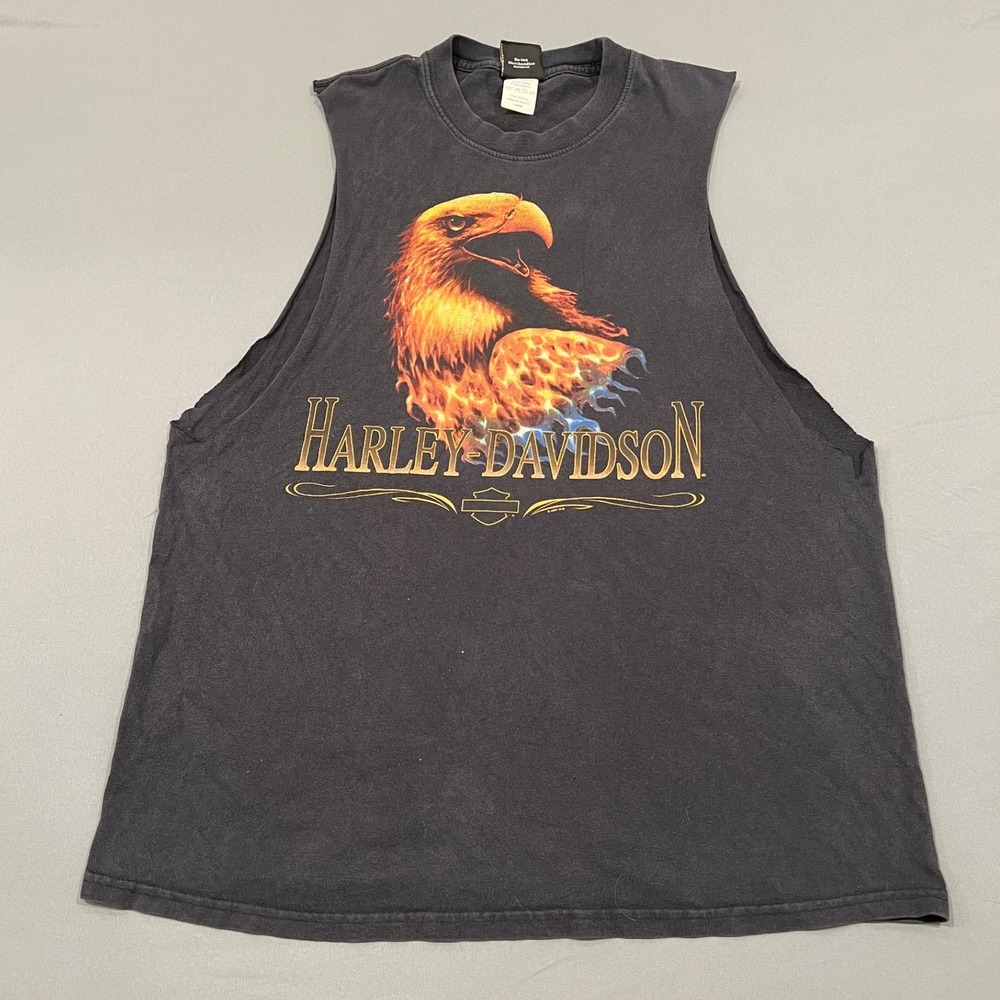 Harley Davidson San Diego Eagle Flame Sleeveless Muscle Tank Top Large Black
